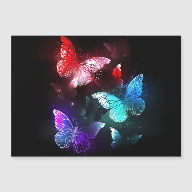 Three Glowing Butterflies on night background Magnetic Invitation (Front)