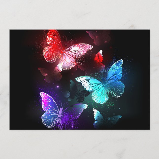 Three Glowing Butterflies on night background Menu (Front)