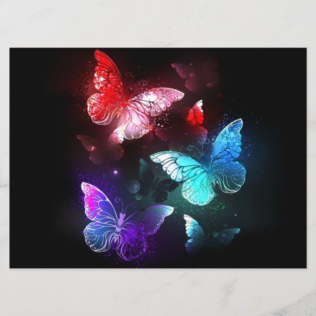 Three Glowing Butterflies on night background Menu (Front)