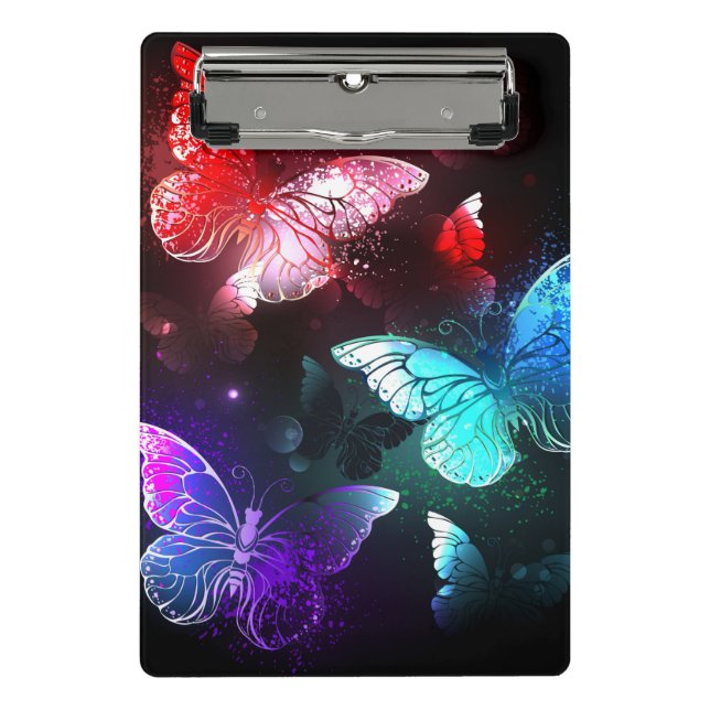 Three Glowing Butterflies on night background Mini Clipboard (Front)