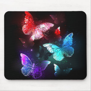 Three Glowing Butterflies on night background Mouse Pad