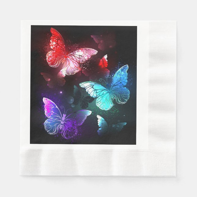 Three Glowing Butterflies on night background Napkin (Front)