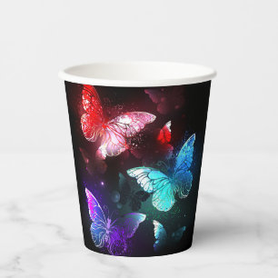 Three Glowing Butterflies on night background Paper Cups