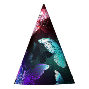 Three Glowing Butterflies on night background Party Hat