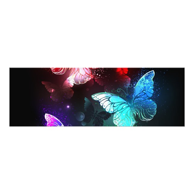 Three Glowing Butterflies on night background Photo Print (Front)
