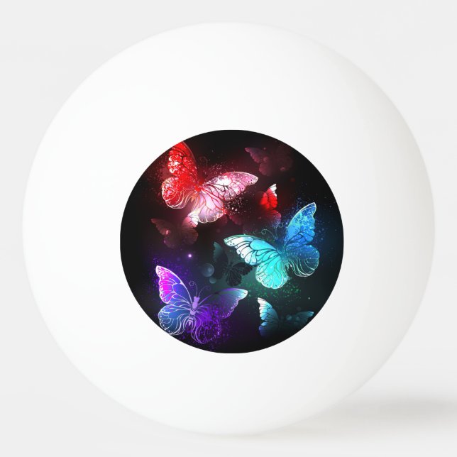 Three Glowing Butterflies on night background Ping Pong Ball (Front)