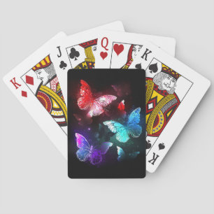 Three Glowing Butterflies on night background Playing Cards