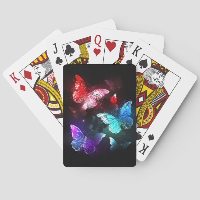 Three Glowing Butterflies on night background Playing Cards (Back)