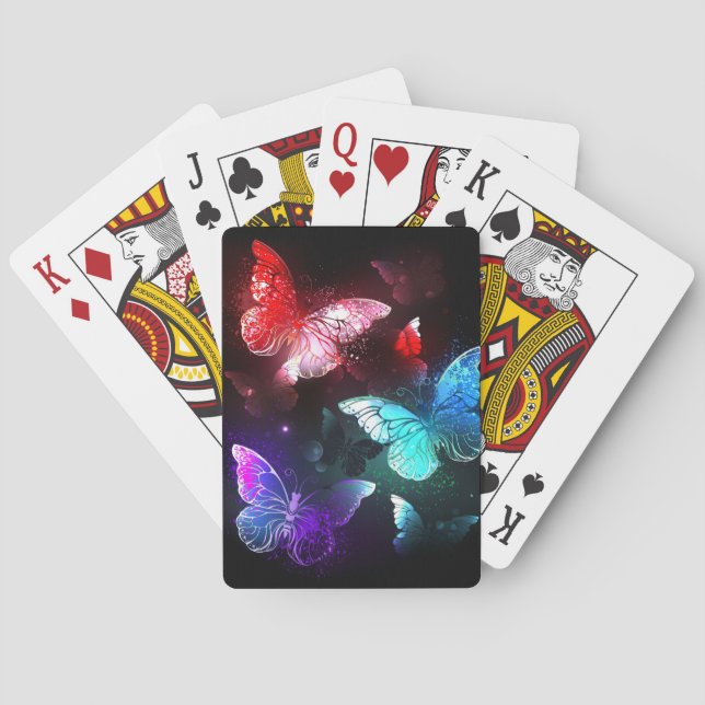 Three Glowing Butterflies on night background Playing Cards (Back)