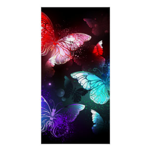 Three Glowing Butterflies on night background Poster