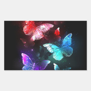 Three Glowing Butterflies on night background Rectangular Sticker