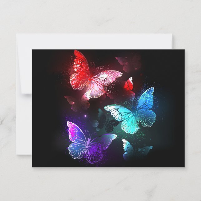 Three Glowing Butterflies on night background RSVP Card (Front)