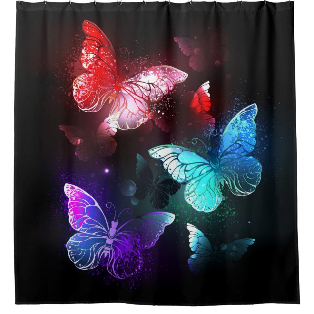 Three Glowing Butterflies on night background Shower Curtain (Front)