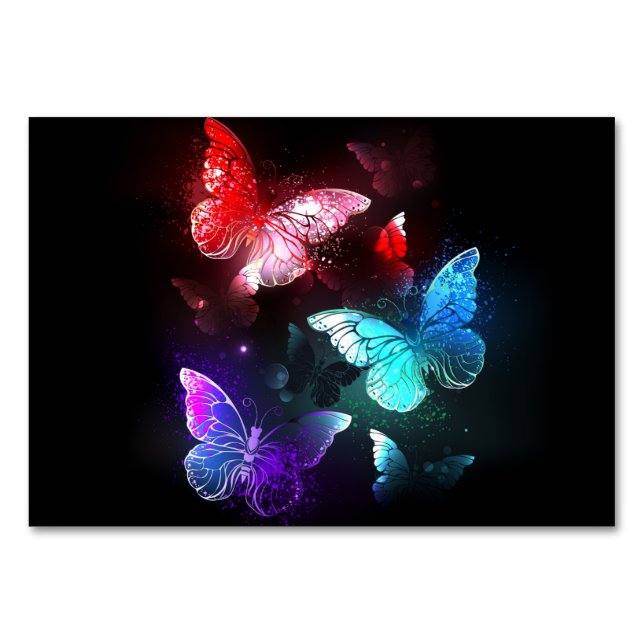 Three Glowing Butterflies on night background Table Number (Front)