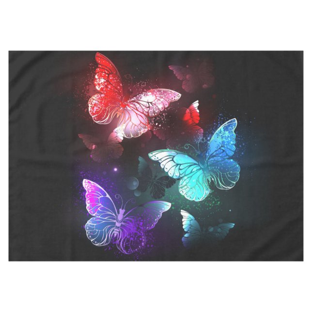 Three Glowing Butterflies on night background Tablecloth (Front (Horizontal))