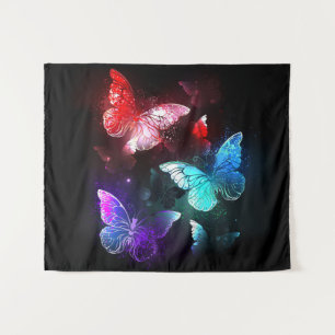 Three Glowing Butterflies on night background Tapestry