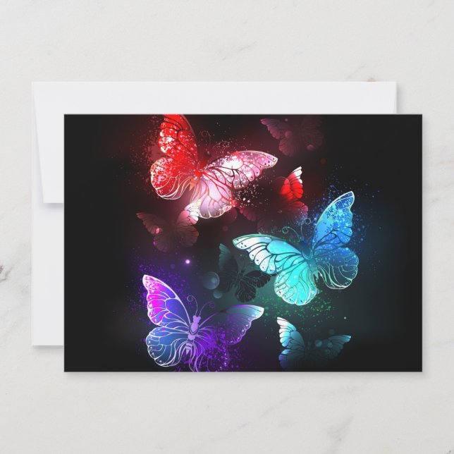 Three Glowing Butterflies on night background Thank You Card (Front)