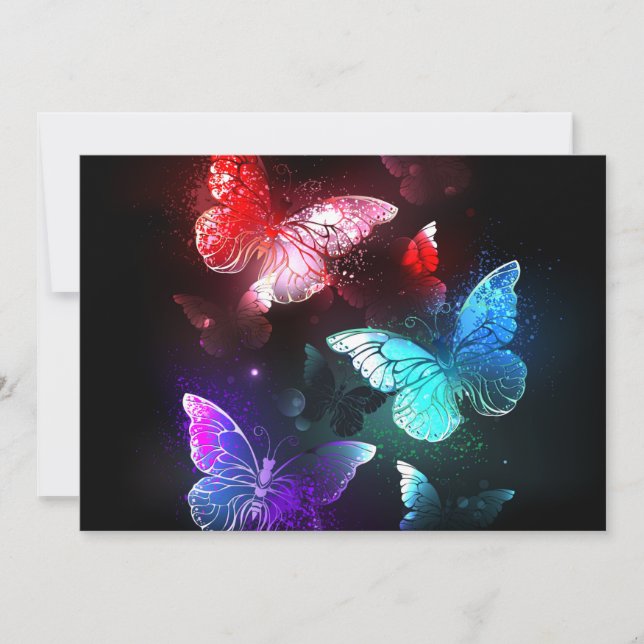 Three Glowing Butterflies on night background Thank You Card (Front)