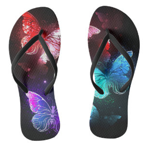 Three Glowing Butterflies on night background Thongs