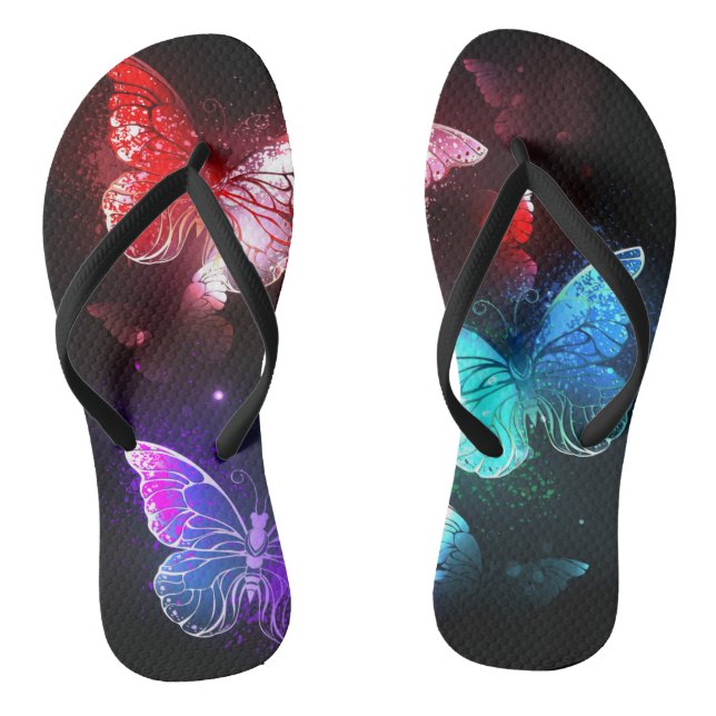 Three Glowing Butterflies on night background Thongs (Footbed)