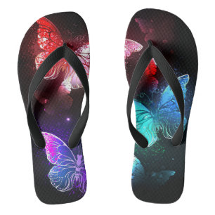 Three Glowing Butterflies on night background Thongs
