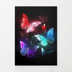Three Glowing Butterflies on night background Tri-Fold Announcement