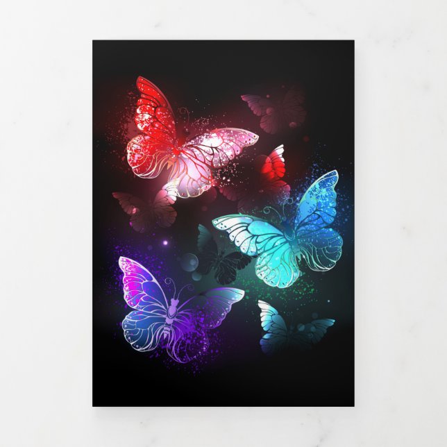 Three Glowing Butterflies on night background Tri-Fold Card (Cover)