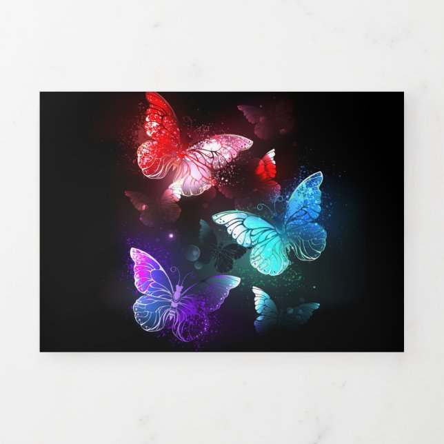Three Glowing Butterflies on night background Tri-Fold Holiday Card (Cover)