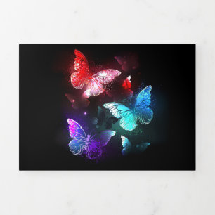 Three Glowing Butterflies on night background Tri-Fold Programme