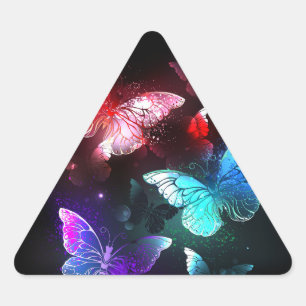 Three Glowing Butterflies on night background Triangle Sticker