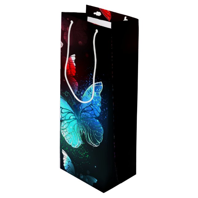 Three Glowing Butterflies on night background Wine Gift Bag (Front Angled)