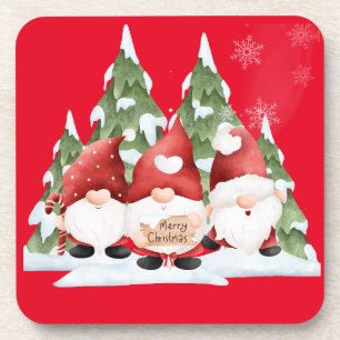 Three Gnome Christmas Hard Plastic Coaster