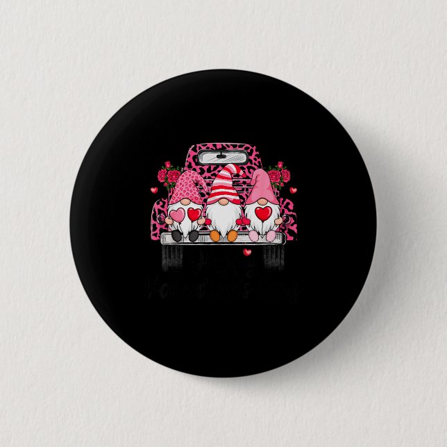 Three Gnomes And Leopard Truck Happy Valentine's D 6 Cm Round Badge (Front)