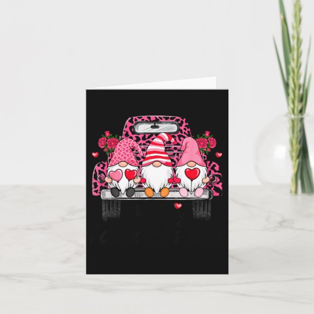 Three Gnomes And Leopard Truck Happy Valentine's D Card (Front)