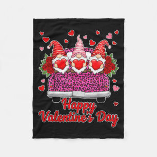 Three Gnomes And Leopard Truck Happy Valentine's D Fleece Blanket