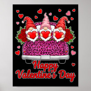Three Gnomes And Leopard Truck Happy Valentine's D Poster