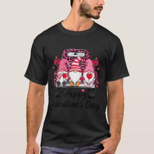 Three Gnomes And Leopard Truck Happy Valentine's D T-Shirt