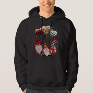 Three Gnomes Balloon Hearts Buffalo Plaid Leopard  Hoodie