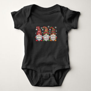 Three Gnomes Buffalo Plaid Red Christmas Baby Bodysuit
