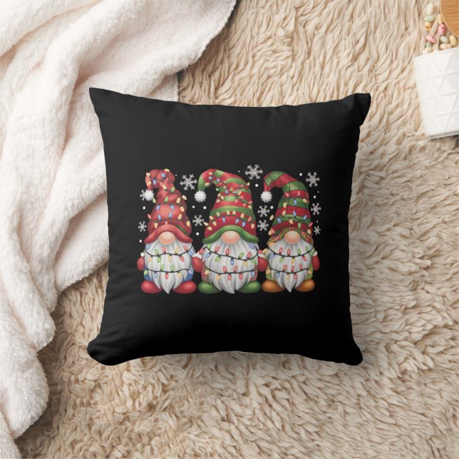 Three Gnomes Buffalo Plaid Red Christmas Cushion (Blanket)