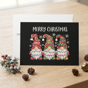 Three Gnomes Buffalo Plaid Red Christmas Holiday Card