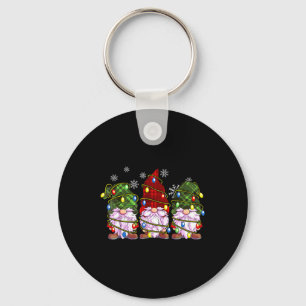 Three Gnomes Buffalo Plaid Red Christmas  Key Ring