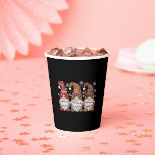 Three Gnomes Buffalo Plaid Red Christmas Paper Cups