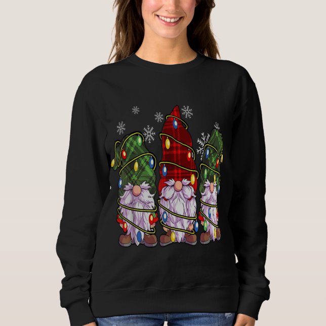 Three Gnomes Buffalo Plaid Red Christmas Sweatshirt (Front)