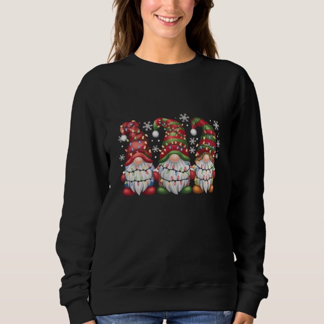 Three Gnomes Buffalo Plaid Red Christmas Sweatshirt (Front)