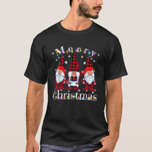 Three Gnomes Buffalo Plaid Red Merry Christmas Xma T-Shirt