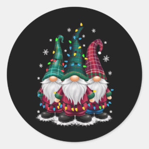 Three Gnomes Christmas Lights Xmas Holiday Classic Round Sticker