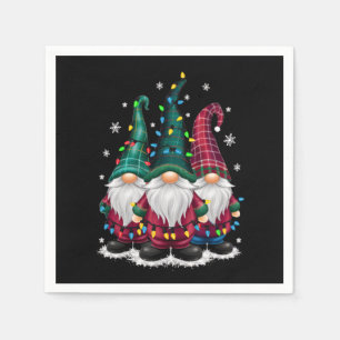Three Gnomes Christmas Lights Xmas Holiday Napkin