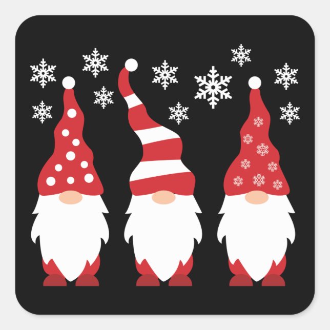 Three Gnomes For The Holidays Square Sticker (Front)