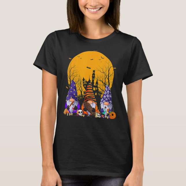 Three Gnomes Happy Halloween Fall Candy Corn Pumpk T-Shirt (Front)